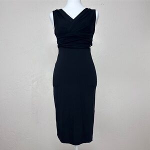 Galliano Black Draped Stretch Jersey Dress with Double V Neck 42 IT 6 US